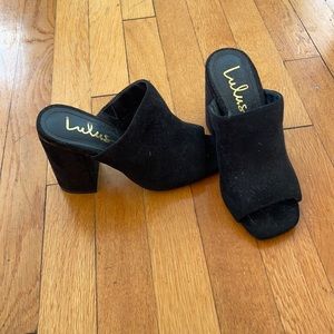 Lulus Black Suede Heeled Mules size 6